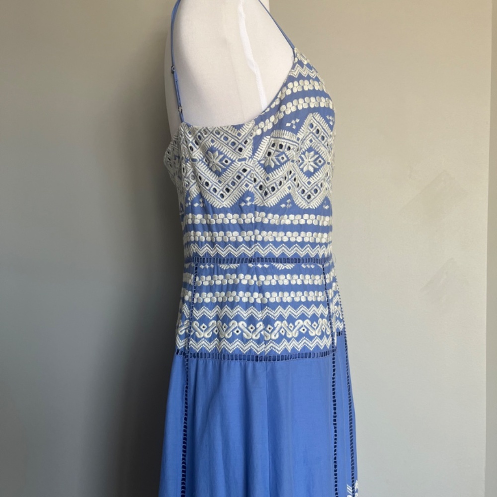 Tory Burch Blue 'Tiara' Embroidered Cotton A-Line Tank Sleeveless Casual Dress - Picture 9 of 15